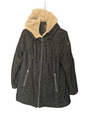 1 Madison Expedition XXL Sherpa Lined Hooded Winter Coat Gray Full Zip Jacket